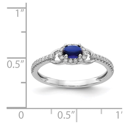 Solid 14k White Gold Simulated CZ and Cabochon Sapphire Ring