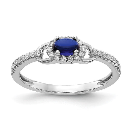 Solid 14k White Gold Simulated CZ and Cabochon Sapphire Ring