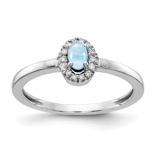 Solid 14k White Gold Simulated CZ and Oval Cabochon Aquamarine Ring