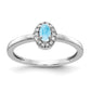 Solid 14k White Gold Simulated CZ and Oval Cabochon Blue Topaz Ring