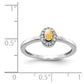Solid 14k White Gold Simulated CZ and Oval Cabochon Citrine Ring