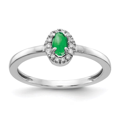 14k White Gold Real Diamond & Cabochon Emerald Ring
