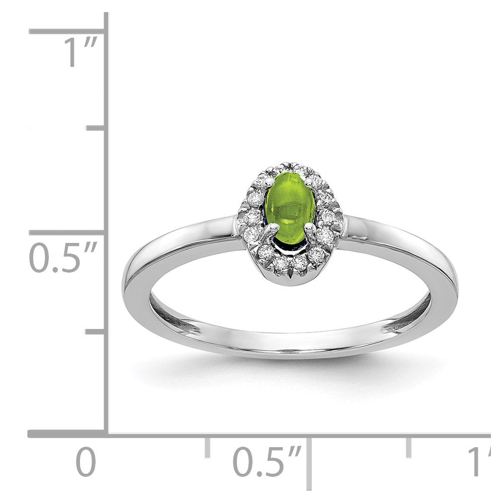 Solid 14k White Gold Simulated CZ and Oval Cabochon Peridot Ring