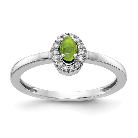 Solid 14k White Gold Simulated CZ and Oval Cabochon Peridot Ring