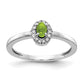14k White Gold Real Diamond and Oval Cabochon Peridot Ring
