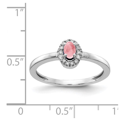 Solid 14k White Gold Simulated CZ and Oval Cabochon Pink Tourmaline Ring