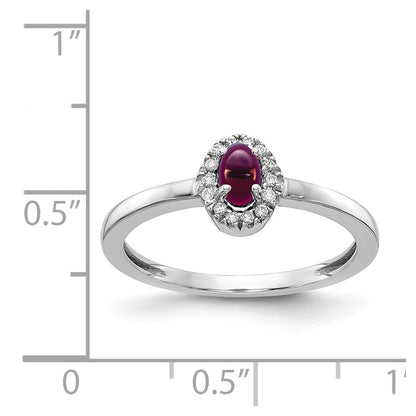 Solid 14k White Gold Simulated CZ and Oval Cabochon Rhodolite Garnet Ring