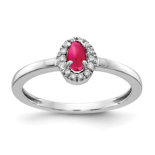 14k White Gold Real Diamond & Cabochon Ruby Ring