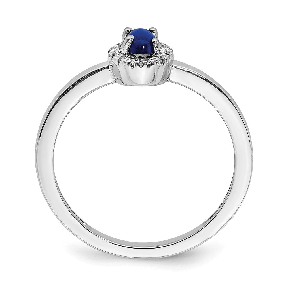 Solid 14k White Gold Simulated CZ and Oval Cabochon Sapphire Ring
