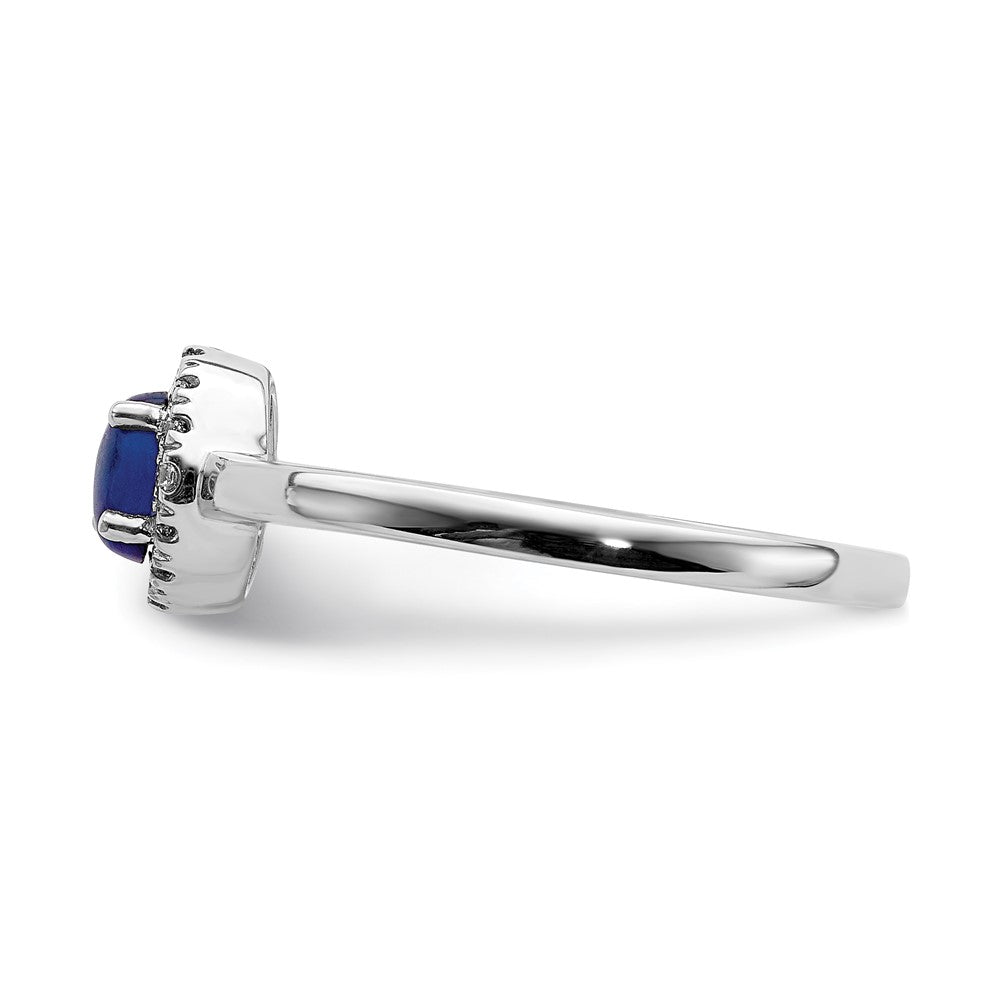 Solid 14k White Gold Simulated CZ and Oval Cabochon Sapphire Ring