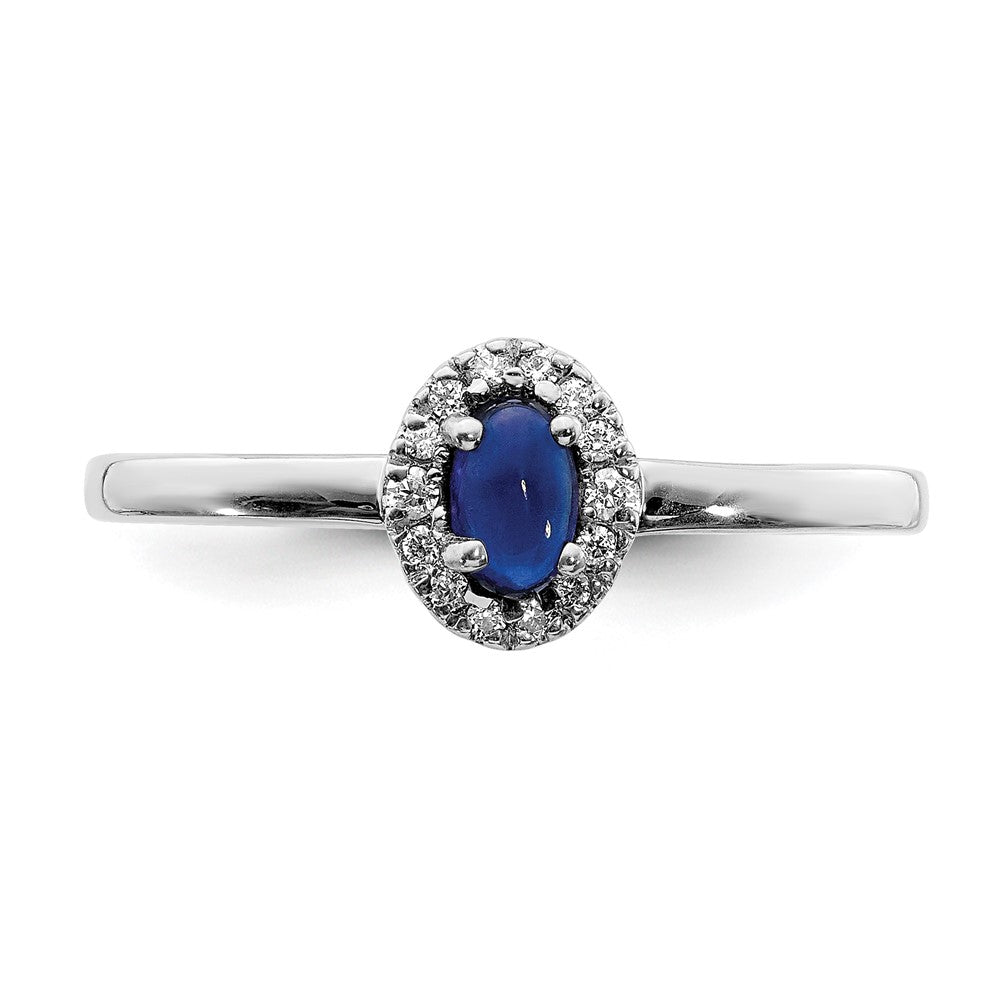 Solid 14k White Gold Simulated CZ and Oval Cabochon Sapphire Ring