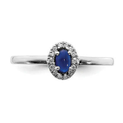 Solid 14k White Gold Simulated CZ and Oval Cabochon Sapphire Ring