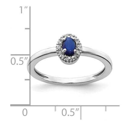 Solid 14k White Gold Simulated CZ and Oval Cabochon Sapphire Ring