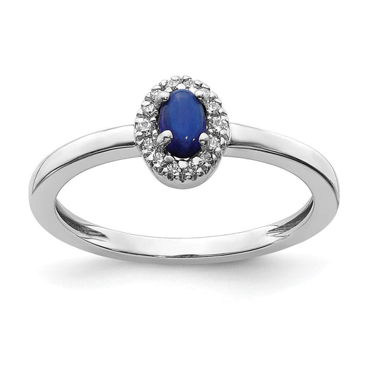 Solid 14k White Gold Simulated CZ and Oval Cabochon Sapphire Ring