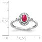 Solid 14k White Gold Simulated CZ and Oval Cabochon Ruby Halo Ring