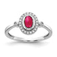 Solid 14k White Gold Simulated CZ and Oval Cabochon Ruby Halo Ring