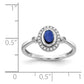 Solid 14k White Gold Simulated CZ and Oval Cabochon Sapphire Halo Ring