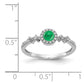 Solid 14k White Gold Simulated CZ and Cabochon Emerald Halo Ring