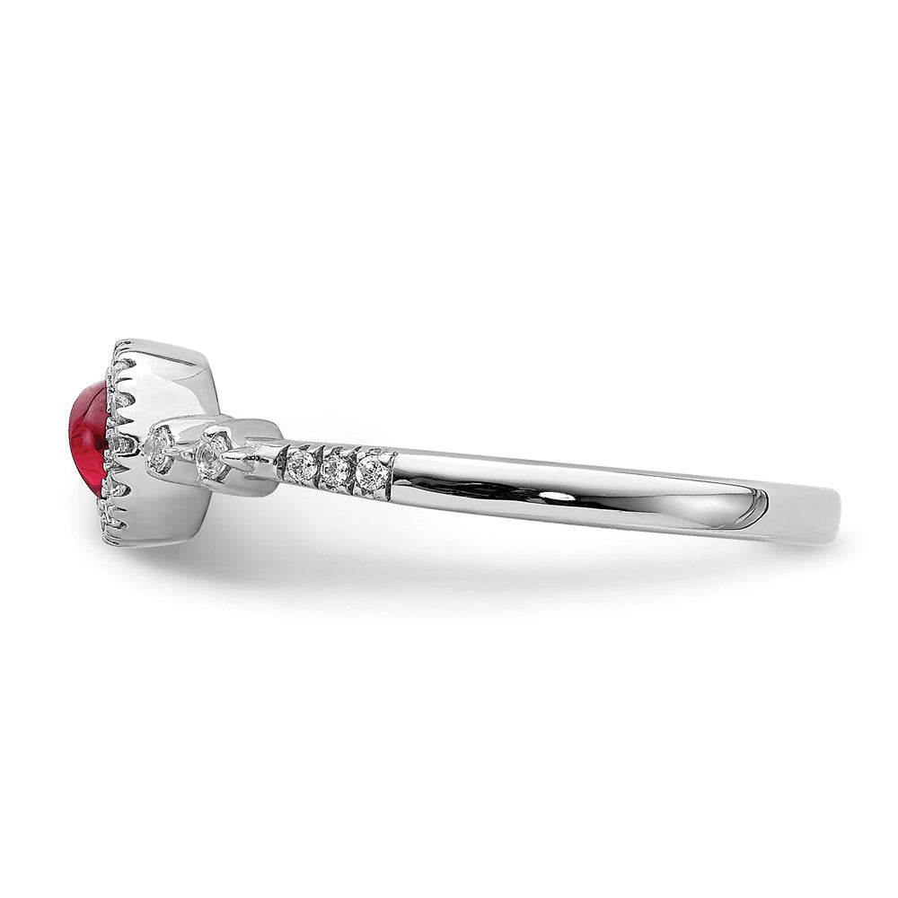 14k White Gold Real Diamond and Cabochon Ruby Halo Ring