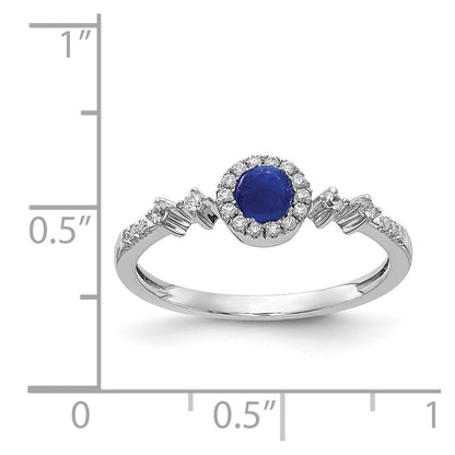 Solid 14k White Gold Simulated CZ and Cabochon Sapphire Halo Ring
