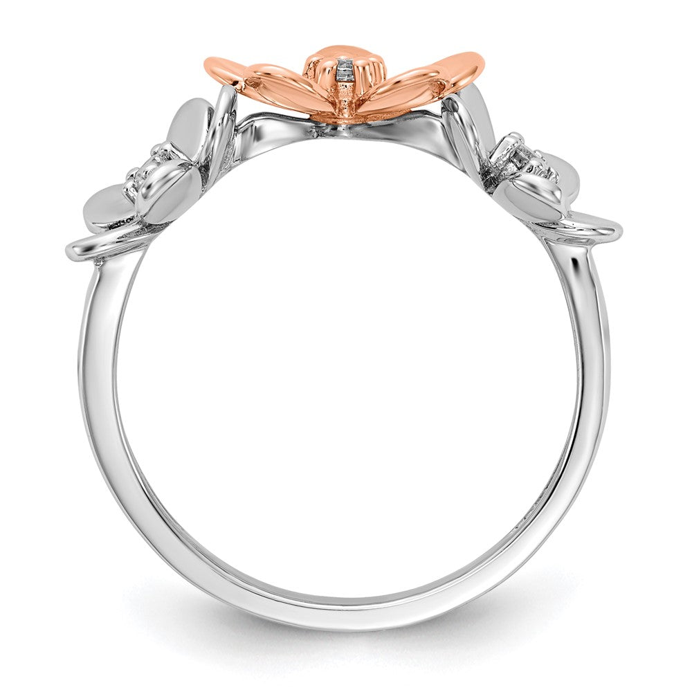 Solid 14k Two-tone Rose and White Gold Simulated CZ Flower Ring