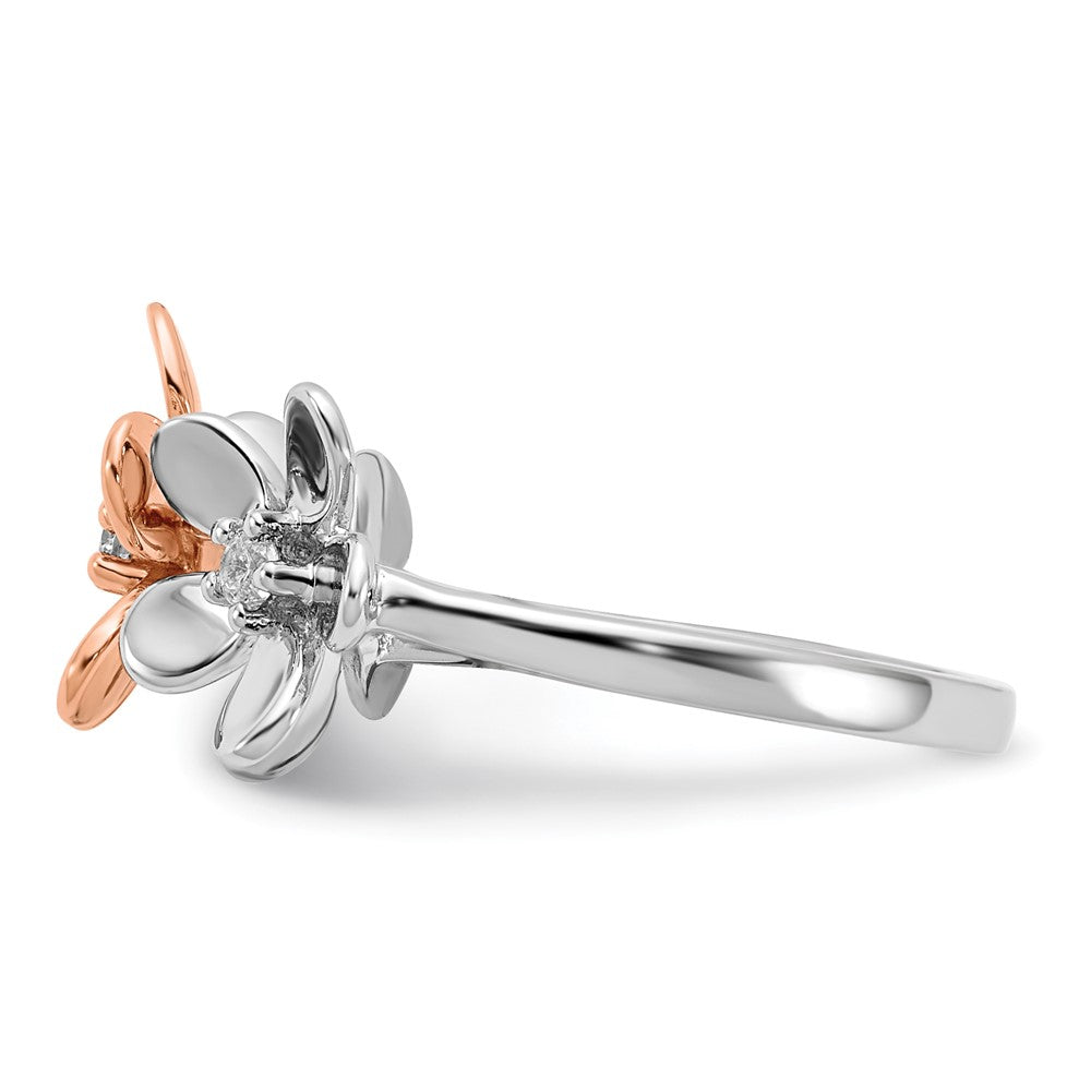14k Rose and White Gold Real Diamond Flower Ring