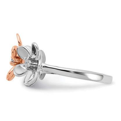 14k Rose and White Gold Real Diamond Flower Ring