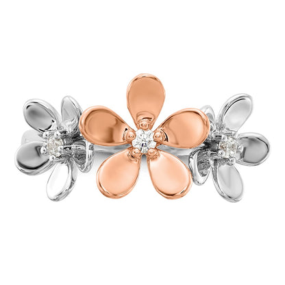 14k Rose and White Gold Real Diamond Flower Ring