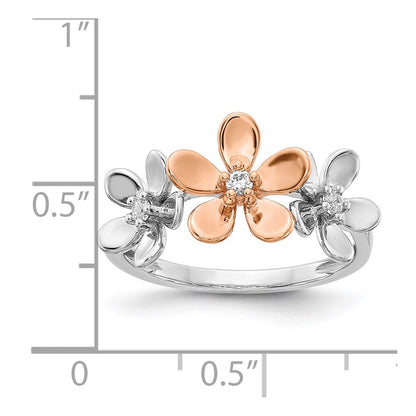14k Rose and White Gold Real Diamond Flower Ring