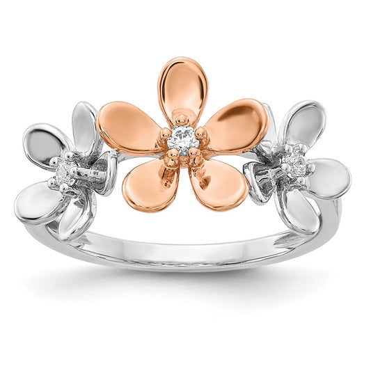 Solid 14k Two-tone Rose and White Gold Simulated CZ Flower Ring