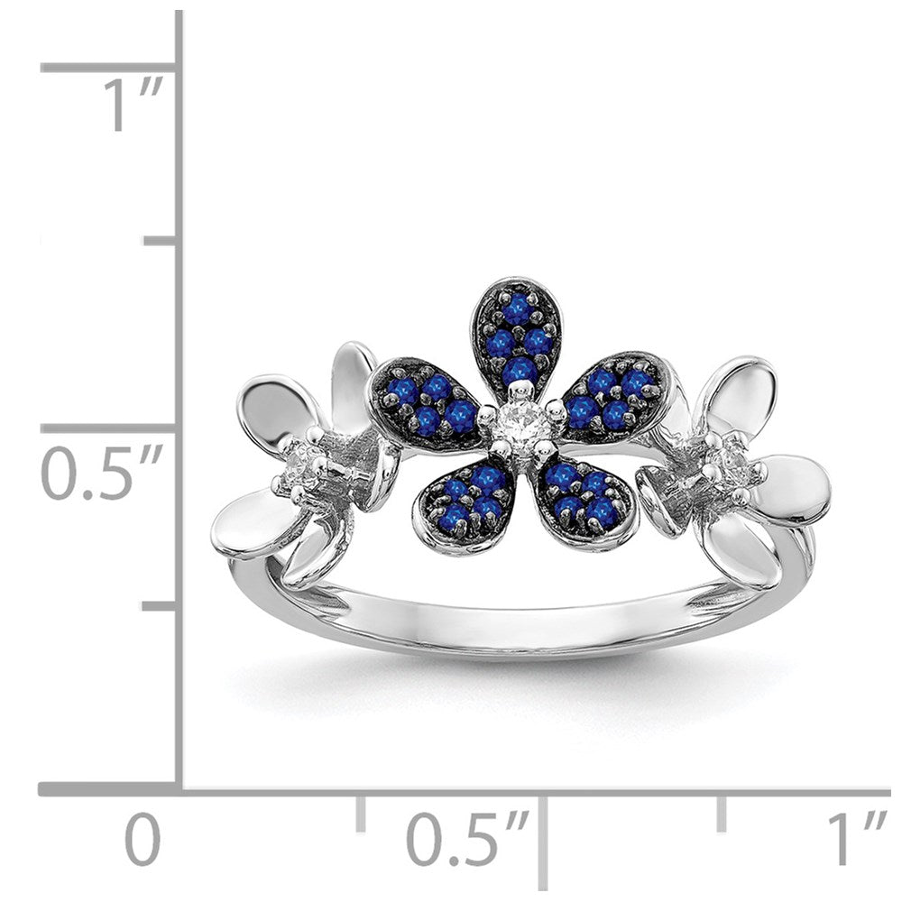 14k White Gold Real Diamond and Sapphire Flower Ring