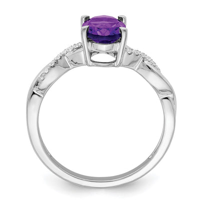 Solid 14k White Gold Oval Simulated Amethyst and CZ Ring