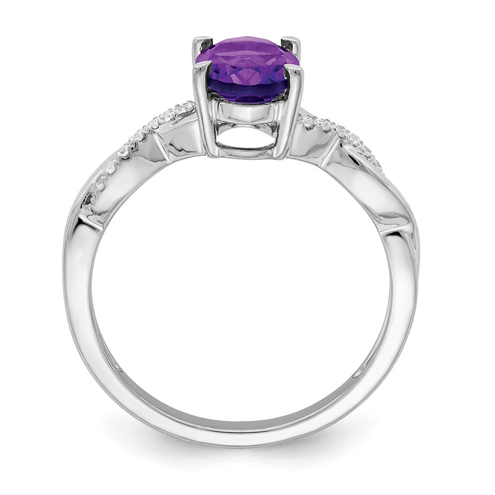 14k White Gold Oval Amethyst and Real Diamond Ring