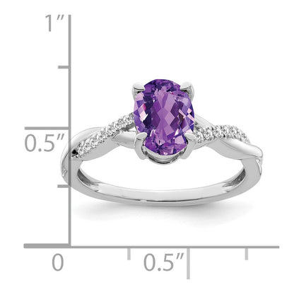 Solid 14k White Gold Oval Simulated Amethyst and CZ Ring