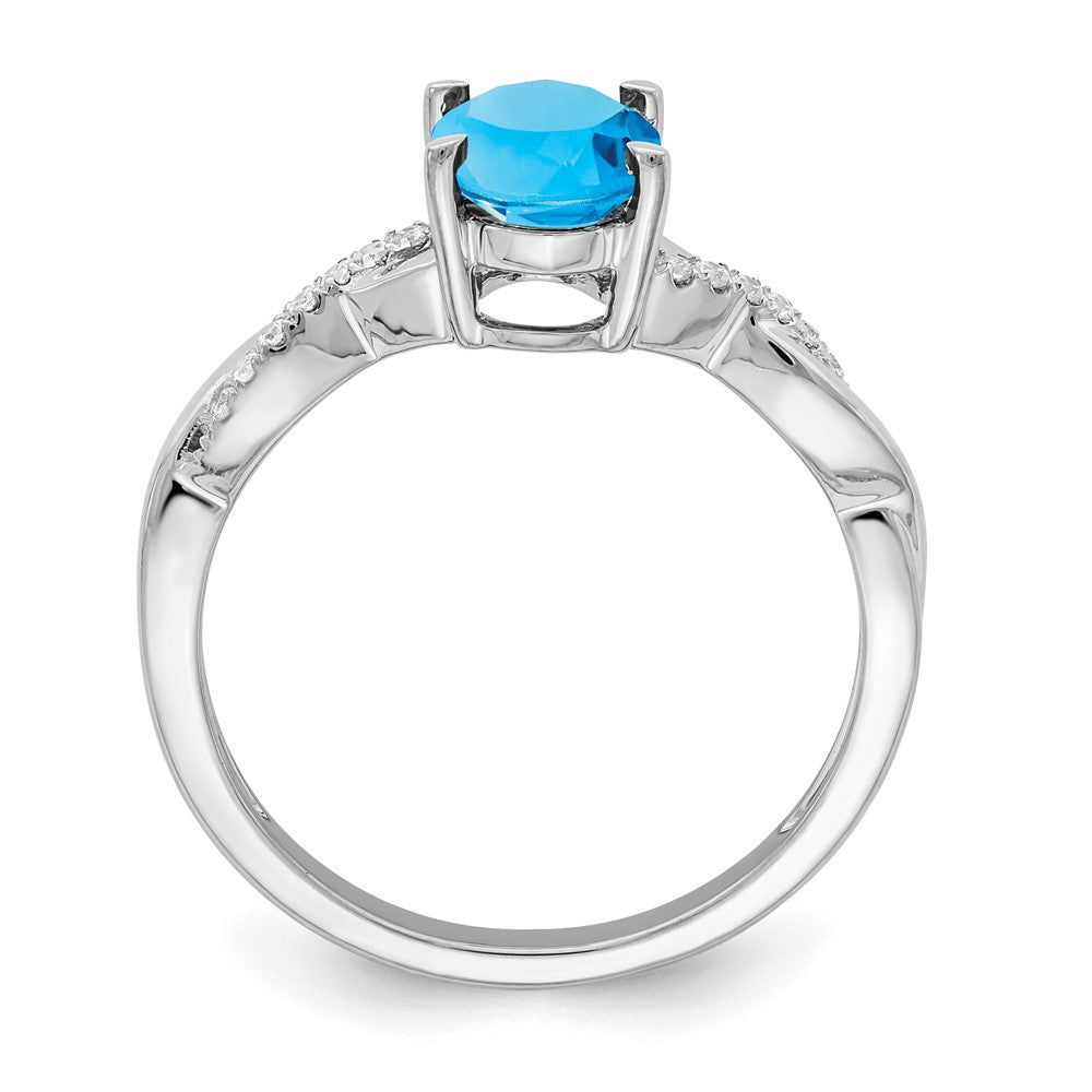 14k White Gold Oval Blue Topaz and Real Diamond Ring