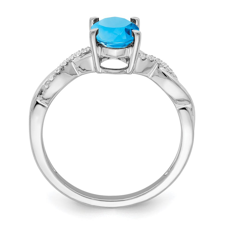 14k White Gold Oval Blue Topaz and Real Diamond Ring