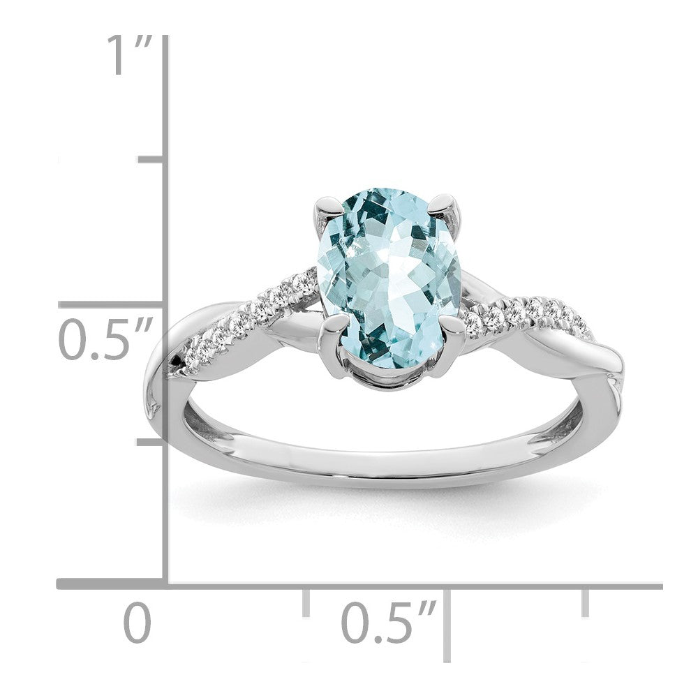 14k White Gold Oval Blue Topaz and Real Diamond Ring