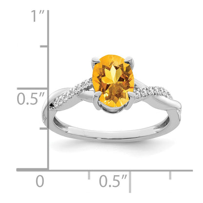 14k White Gold Oval Citrine and Real Diamond Ring