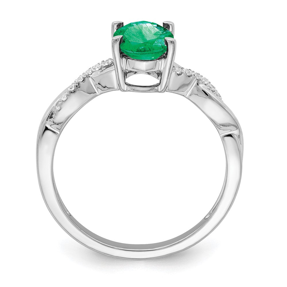 14k White Gold Oval Emerald and Real Diamond Ring
