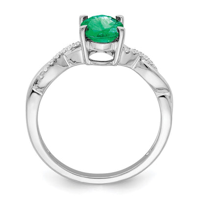 14k White Gold Oval Emerald and Real Diamond Ring