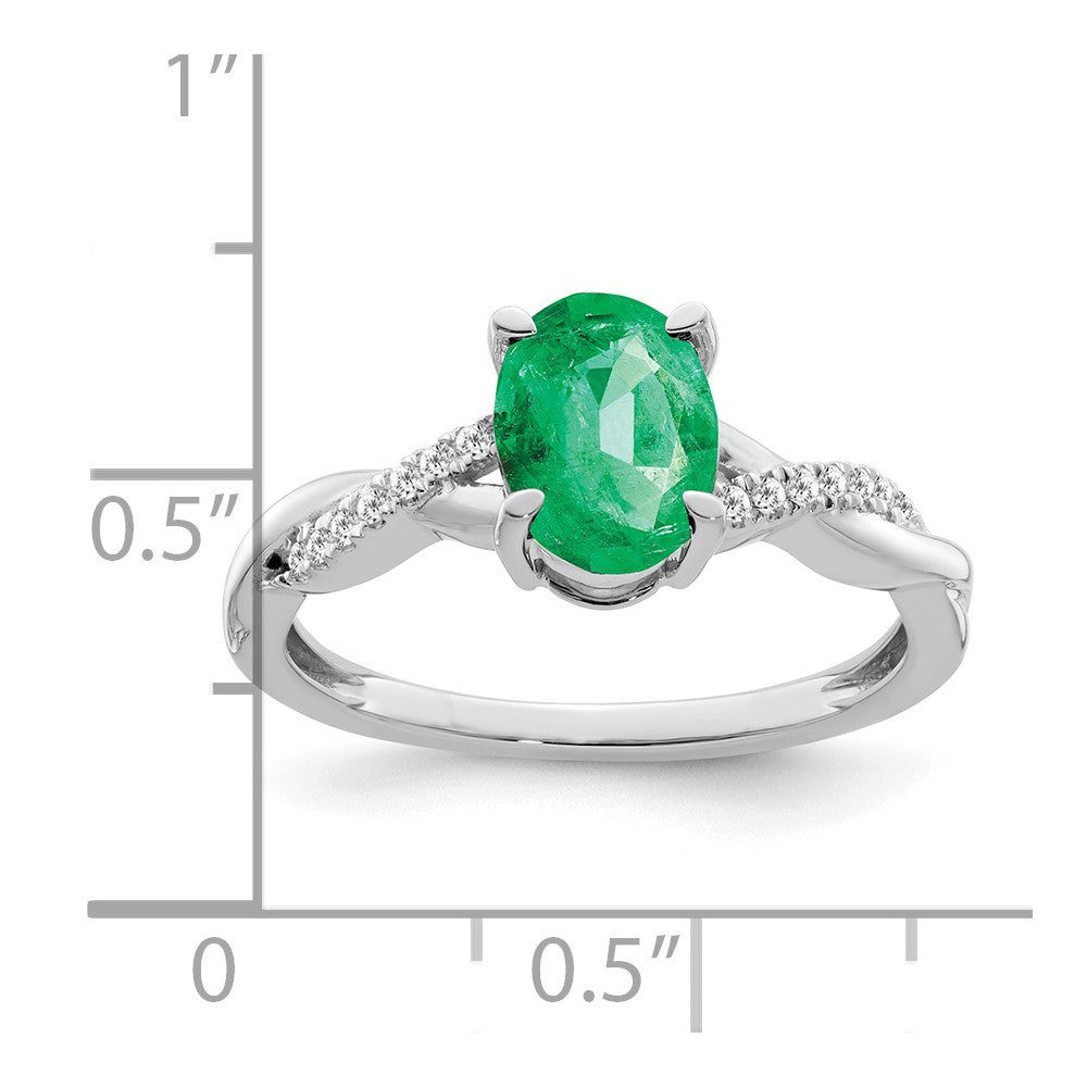 14k White Gold Oval Emerald and Real Diamond Ring