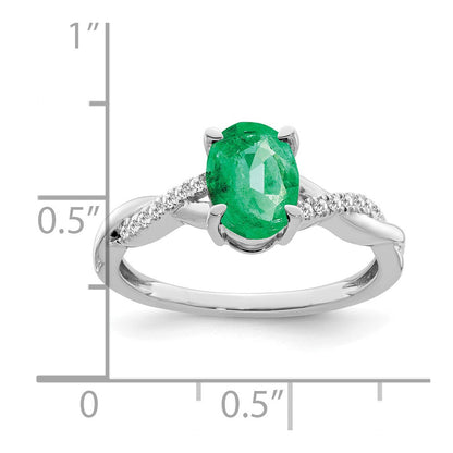 14k White Gold Oval Emerald and Real Diamond Ring