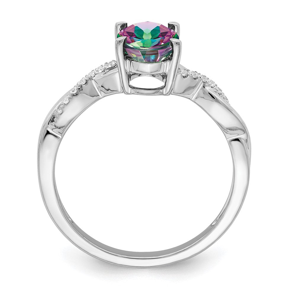 14k White Gold Oval Mystic Fire Topaz and Real Diamond Ring