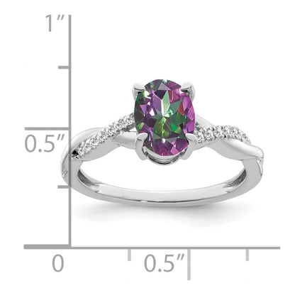 14k White Gold Oval Mystic Fire Topaz and Real Diamond Ring