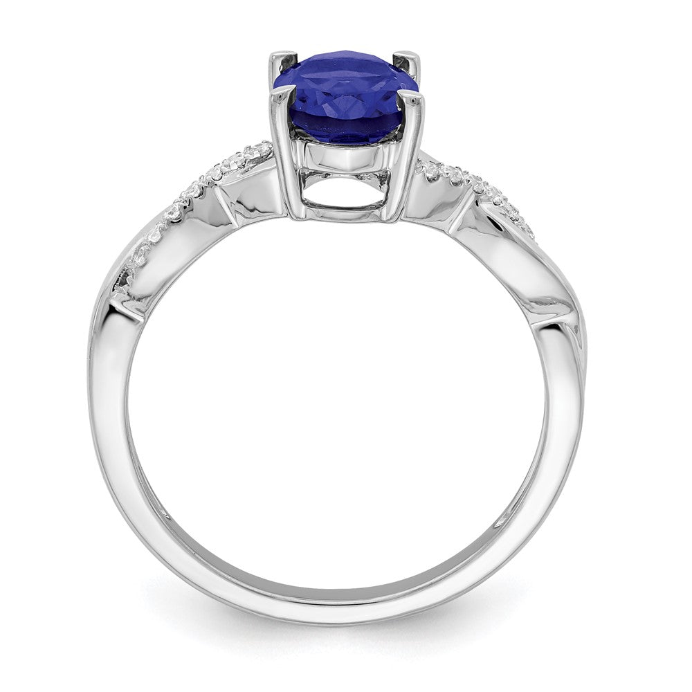 14k White Gold Oval Sapphire and Real Diamond Ring