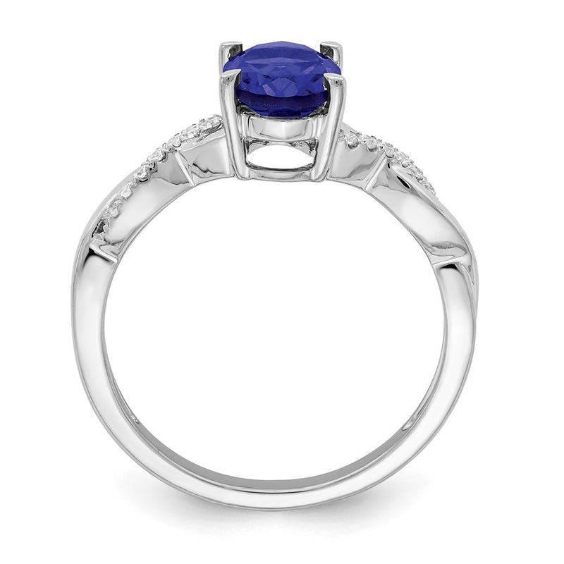 14k White Gold Oval Sapphire and Real Diamond Ring