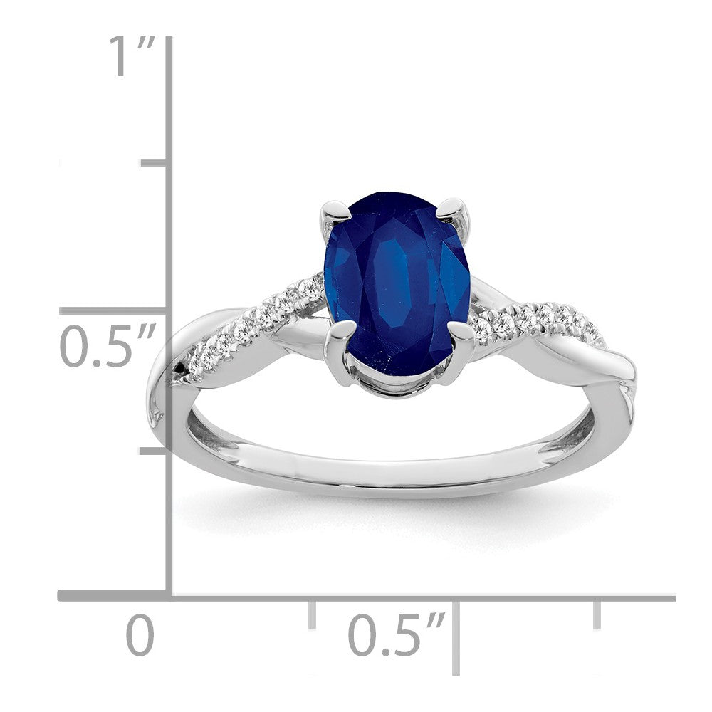 14k White Gold Oval Sapphire and Real Diamond Ring