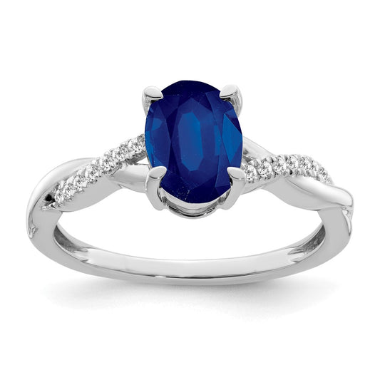 Solid 14k White Gold Oval Simulated Sapphire and CZ Ring