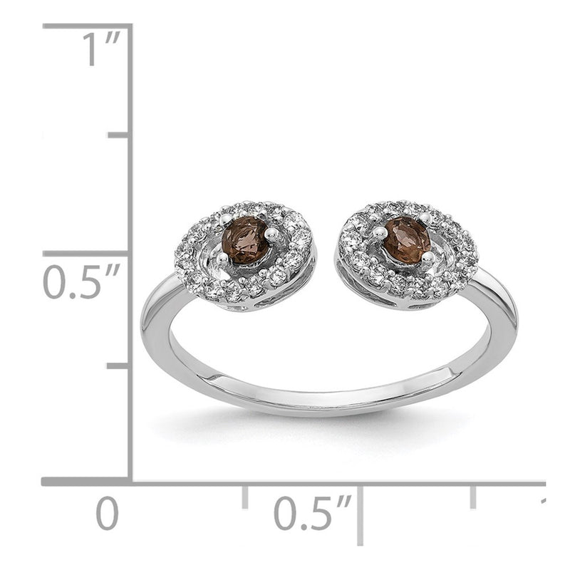 14k White Gold Real Diamond Smokey Quartz Ring