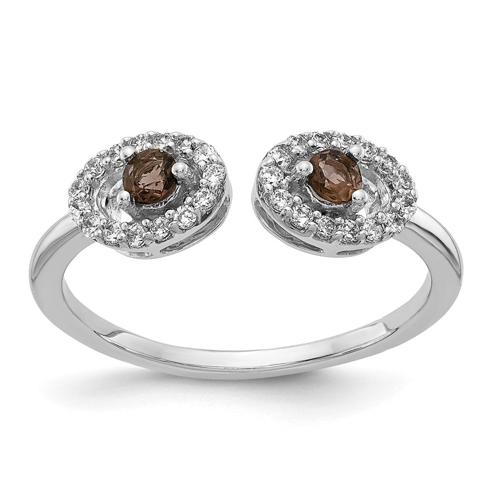 14k White Gold Real Diamond Smokey Quartz Ring